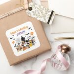 Mickey Friends Halloween Birthday Square Sticker
