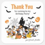Mickey Friends Halloween Birthday Thank You Square Sticker