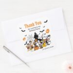 Mickey Friends Halloween Birthday Thank You Square Sticker