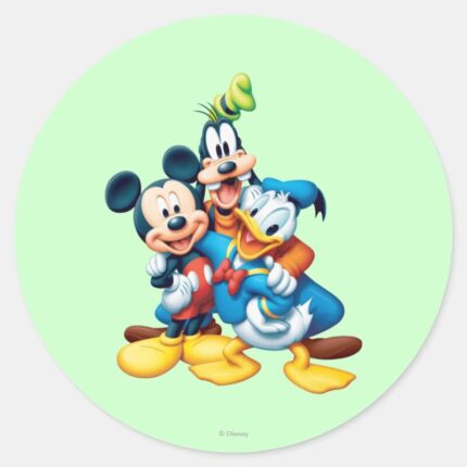 Mickey Friends Group Hug Classic Round Sticker