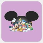 Mickey Friends Group In Mickey Ears Square Sticker