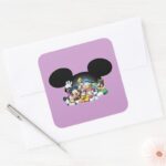Mickey Friends Group In Mickey Ears Square Sticker