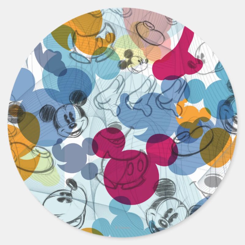 Mickey Friends Mouse Head Sketch Pattern Classic Round Sticker