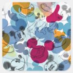 Mickey Friends Mouse Head Sketch Pattern Square Sticker