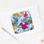 Mickey Friends Mouse Head Sketch Pattern Square Sticker