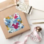 Mickey Friends Mouse Head Sketch Pattern Square Sticker