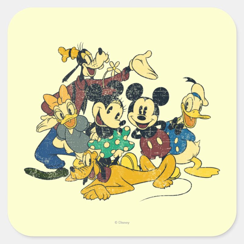 Mickey Friends Vintage Hug Square Sticker Mickey Friends Vintage Hug Square Sticker