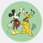 Mickey Friends Vintage Mickey Pluto Classic Round Sticker