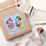 Mickey Minnie Ice Skating Square Sticker