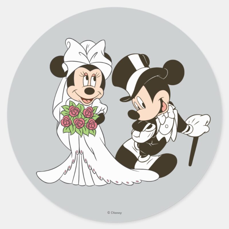 Mickey Minnie Wedding Getting Married Classic Round Sticker
