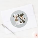 Mickey Minnie Wedding Getting Married Classic Round Sticker