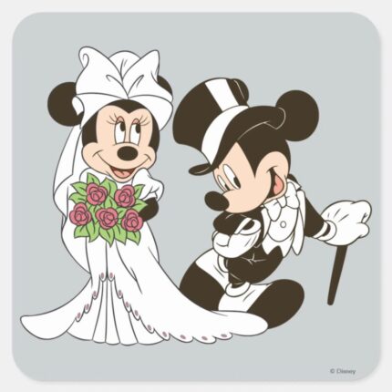 Mickey Minnie Wedding Getting Married Square Sticker
