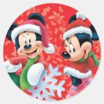 Mickey Minnie With Snowflake Classic Round Sticker