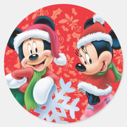 Mickey Minnie With Snowflake Classic Round Sticker
