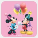 Mickey Minnie Birthday Square Sticker