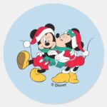 Mickey Minnie Christmas Kisses Classic Round Sticker