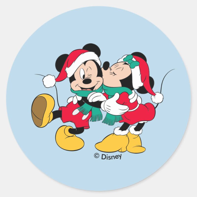 Mickey Minnie Christmas Kisses Classic Round Sticker