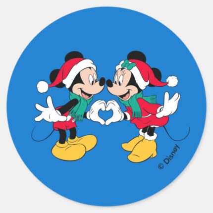Mickey Minnie Christmas Love Classic Round Sticker