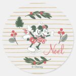 Mickey Minnie Christmas Skating Noel Classic Round Sticker