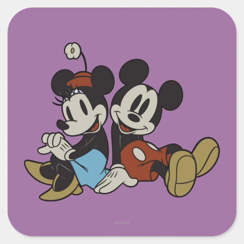 Mickey Minnie Classic Pair Sitting Square Sticker Mickey Minnie Classic Pair Sitting Square Sticker