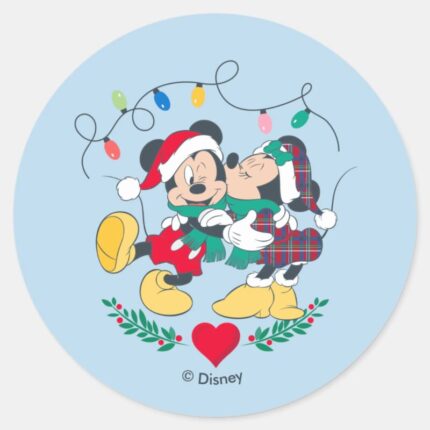 Mickey Minnie Holiday Kisses Classic Round Sticker