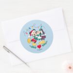Mickey Minnie Holiday Kisses Classic Round Sticker