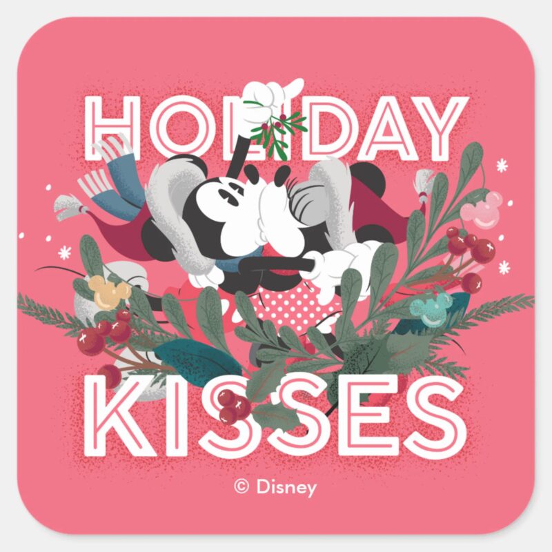 Mickey Minnie Holiday Kisses Square Sticker