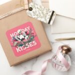 Mickey Minnie Holiday Kisses Square Sticker