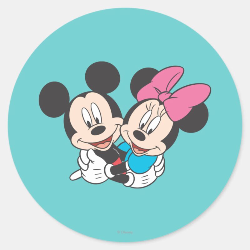 Mickey Minnie Hugging Classic Round Sticker Mickey Minnie Hugging Classic Round Sticker