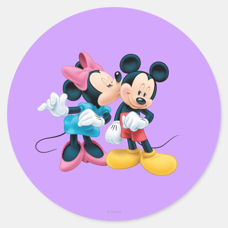 Mickey Minnie Kiss On Cheek Classic Round Sticker