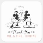 Mickey Minnie Pink Confetti Wedding Square Sticker