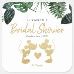 Mickey Minnie Tropical Faux Gold Bridal Shower Square Sticker