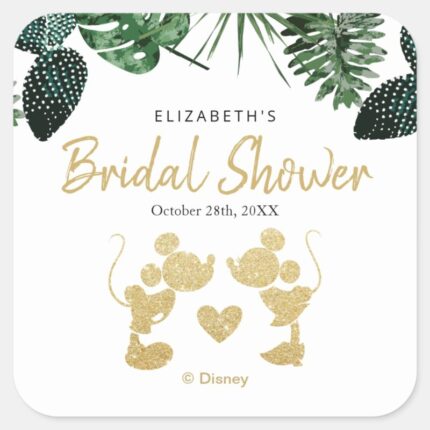 Mickey Minnie Tropical Faux Gold Bridal Shower Square Sticker