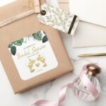 Mickey Minnie Tropical Faux Gold Bridal Shower Square Sticker