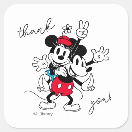 Mickey Minnie Twins Birthday Thank You Square Sticker