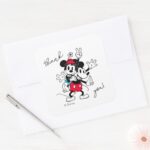 Mickey Minnie Twins Birthday Thank You Square Sticker