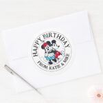 Mickey Minnie Winning Couple Happy Birthday Classic Round Sticker