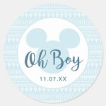 Mickey Blue Aztec Baby Shower Classic Round Sticker