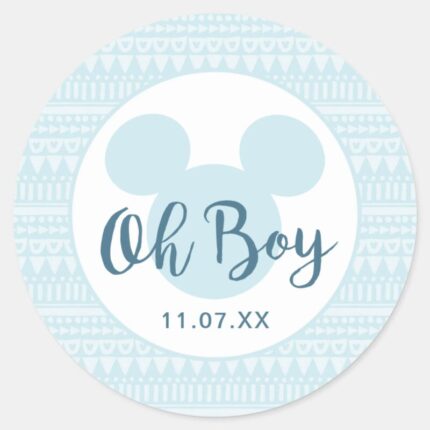 Mickey Blue Aztec Baby Shower Classic Round Sticker