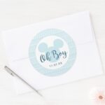 Mickey Blue Aztec Baby Shower Classic Round Sticker