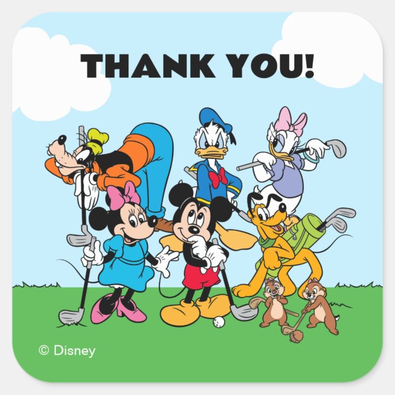 Mickey And Friends Golf Birthday Thank You Square Sticker