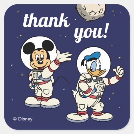 Mickey And Friends Space Birthday Thank You Square Sticker