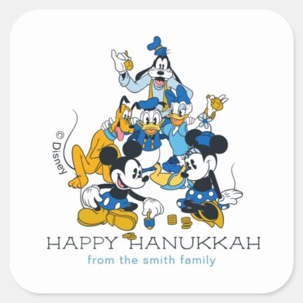 Mickey And Friends Happy Hanukkah Personalized Square Sticker