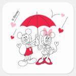 Mickey And Minnie Valentines Day Falling Hearts Square Sticker