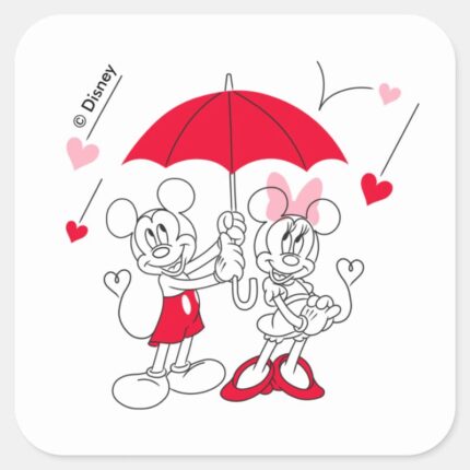 Mickey And Minnie Valentines Day Falling Hearts Square Sticker