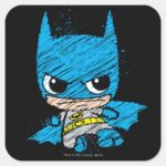 Mini Batman Sketch Square Sticker