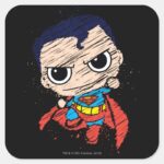 Mini Superman Sketch Flying Square Sticker