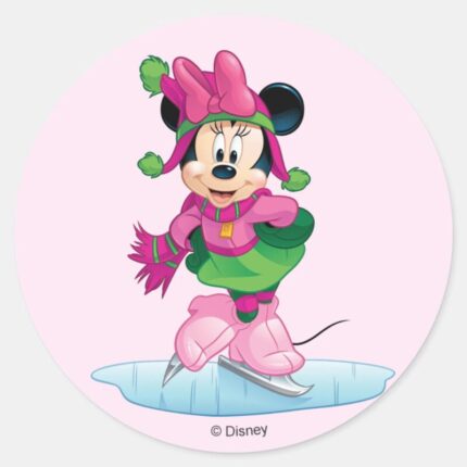 Minnie Ice Skating Classic Round Sticker