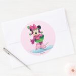 Minnie Ice Skating Classic Round Sticker