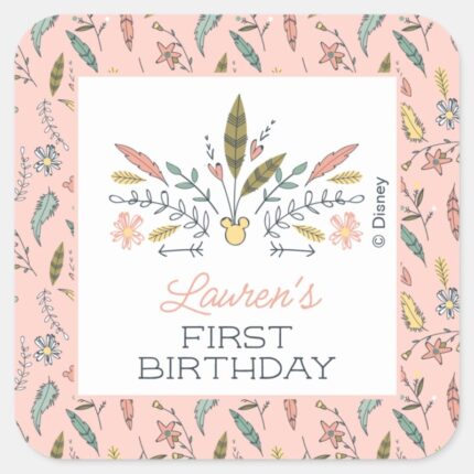 Minnie Mouse Boho Festival Birthday Square Sticker